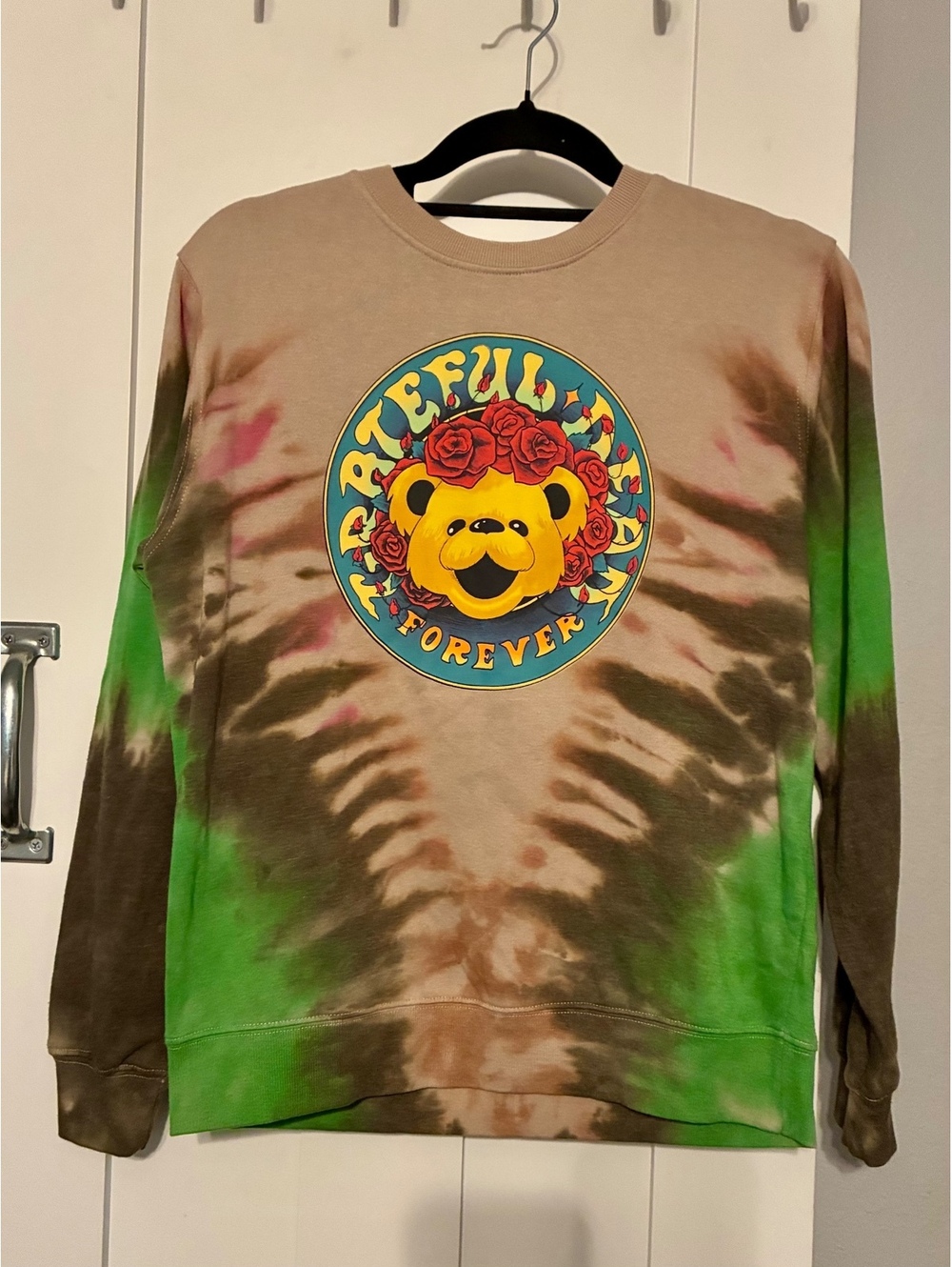 Grateful Dead Women's Tie Dye Sweatshirt "Grateful Forever" Dancing Bear Sz S